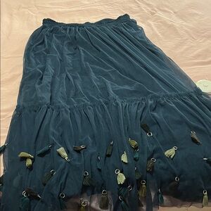 Anthropologie blue Tassel Midi Skirt